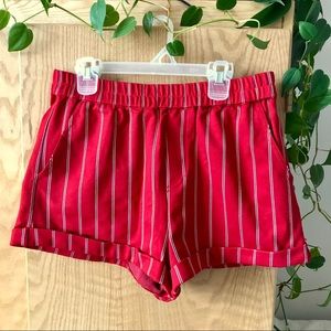Forever 21 Red Striped Cuffed High-Waist Shorts